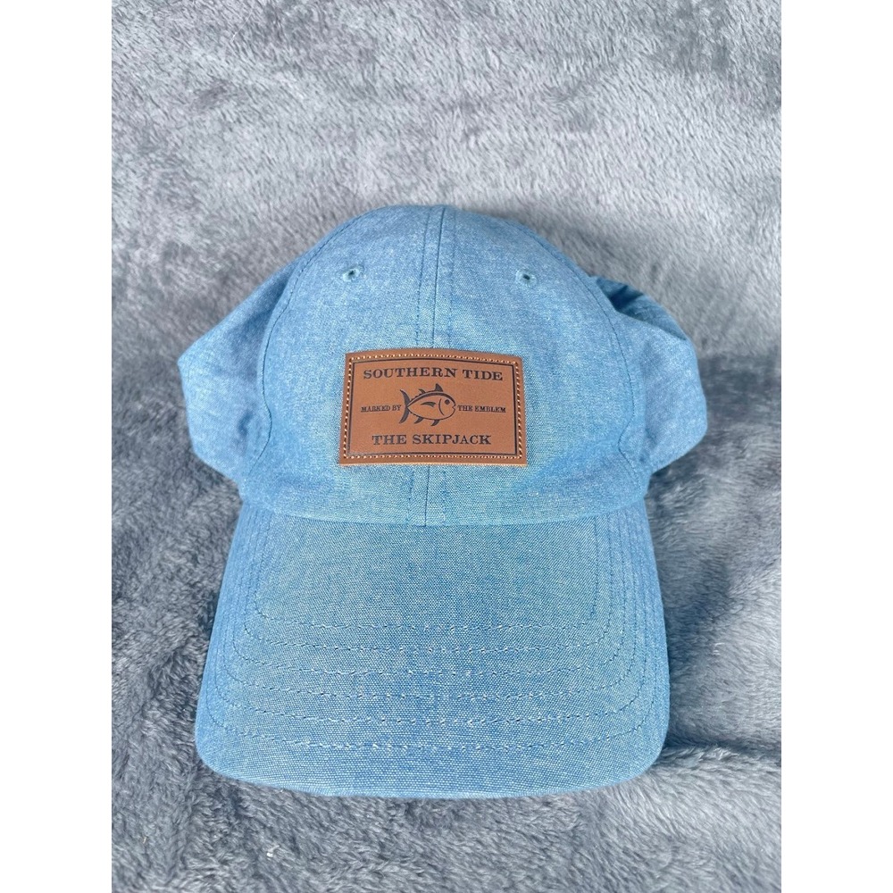 Southern Tide Blue Skipjack Leather Patch Adjustable Baseball Hat Cap